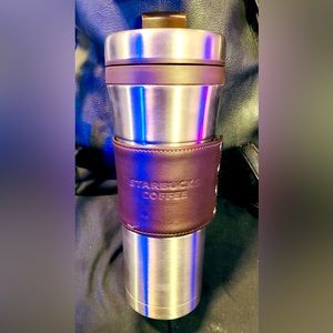 Starbucks genuine leather and stainless steel tumbler/to go cup